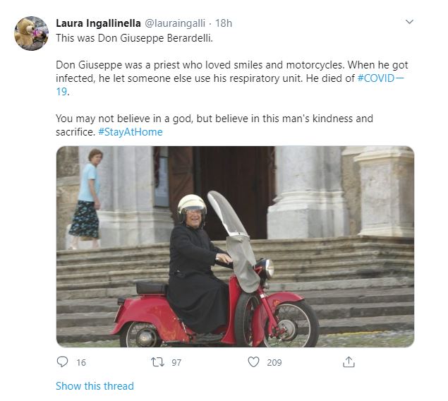 Italian priest dies of coronavirus after giving his respirator to younger patient he did not know 4 Italian priest dies of coronavirus after giving his respirator to younger patient he did not know 4