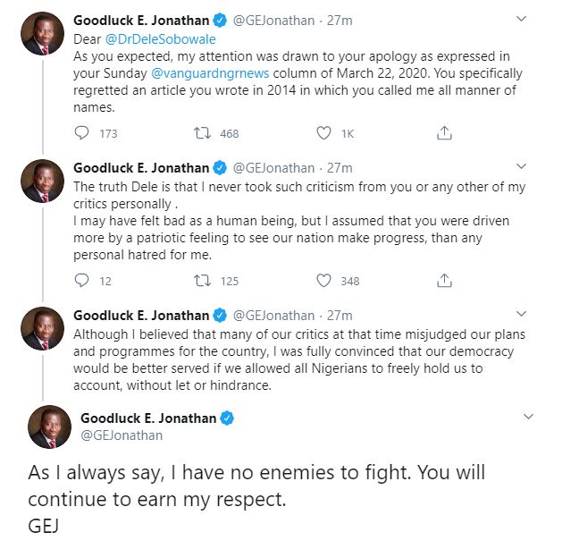 Goodluck Jonathan publicly accepts apology of staunch Buhari supporter and Writer who wrote a damning article against him in 2014 4 Goodluck Jonathan publicly accepts apology of staunch Buhari supporter and Writer who wrote a damning article against him in 2014 4
