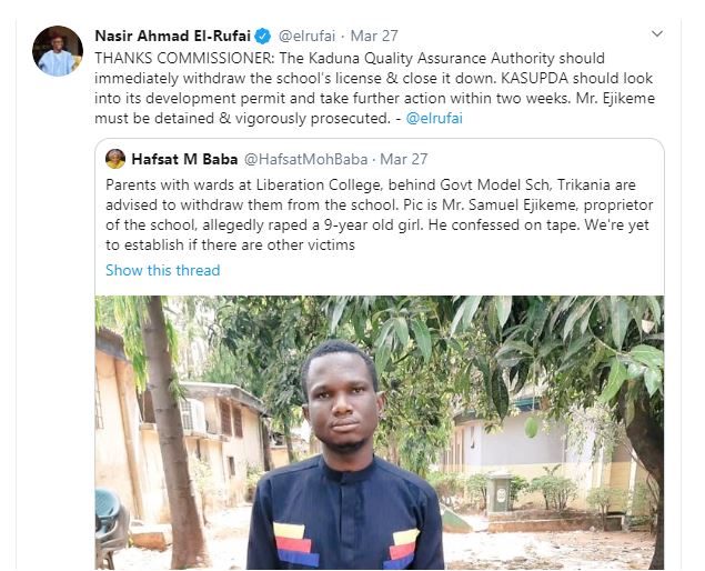 School proprietor accused of raping 9-year-old pupil in Kaduna as Governor orders closure of the School 7 School proprietor accused of raping 9-year-old pupil in Kaduna as Governor orders closure of the School 7