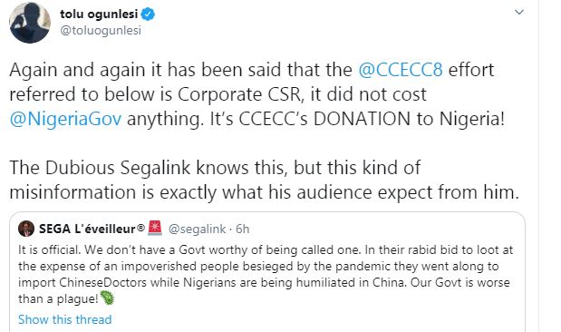 Chinese Govt treats Nigerians like Dogs yet you're masturbating over their Greek gift - Activist, Segalink slams Buhari's aide 8