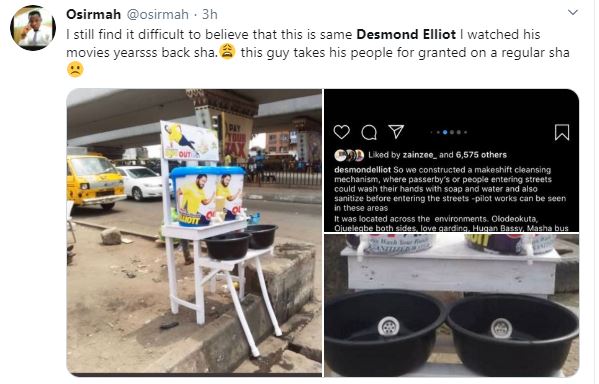 COVID 19: Nigerians Call a Desmond Elliot a Scam and Disappointment to youths over his 'plastic makeshift cleansing' project 25