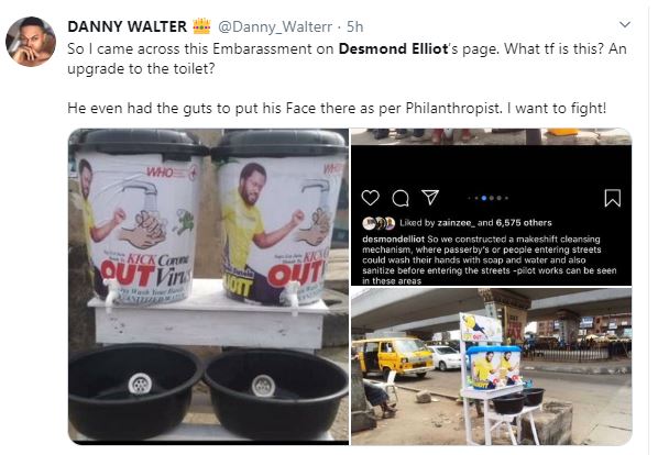 COVID 19: Nigerians Call a Desmond Elliot a Scam and Disappointment to youths over his 'plastic makeshift cleansing' project 20