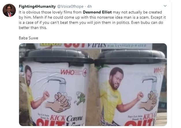 COVID 19: Nigerians Call a Desmond Elliot a Scam and Disappointment to youths over his 'plastic makeshift cleansing' project 22