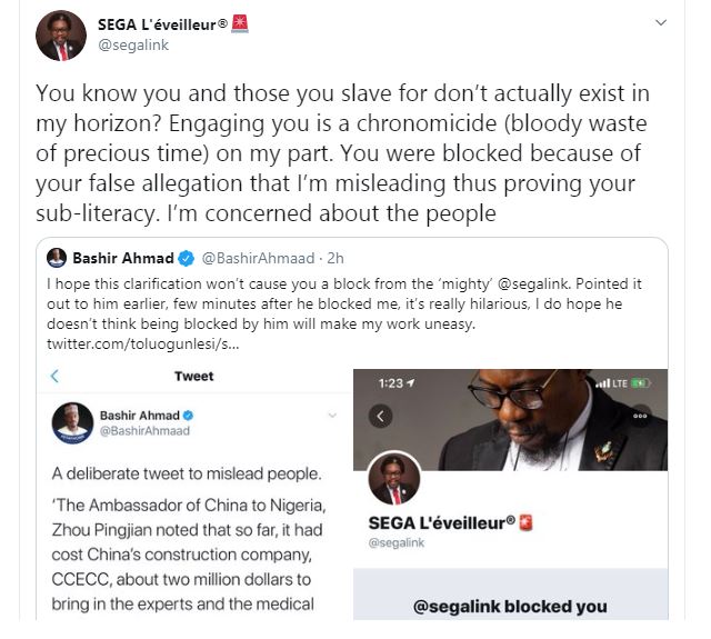 Chinese Govt treats Nigerians like Dogs yet you're masturbating over their Greek gift - Activist, Segalink slams Buhari's aide 9