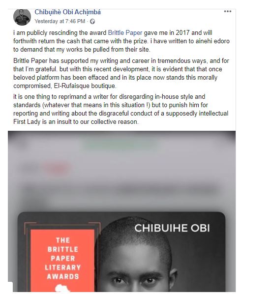 Deputy Editor of Brittle Paper fired for criticizing El'Rufai's wife's reaction after her son threatened a Twitter user with Rape 36 Deputy Editor of Brittle Paper fired for criticizing El'Rufai's wife's reaction after her son threatened a Twitter user with Rape 28