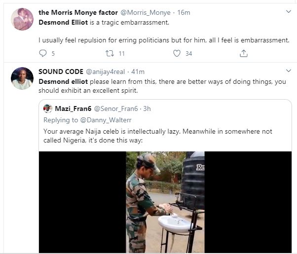 COVID 19: Nigerians Call a Desmond Elliot a Scam and Disappointment to youths over his 'plastic makeshift cleansing' project 24 COVID 19: Nigerians Call a Desmond Elliot a Scam and Disappointment to youths over his 'plastic makeshift cleansing' project 24