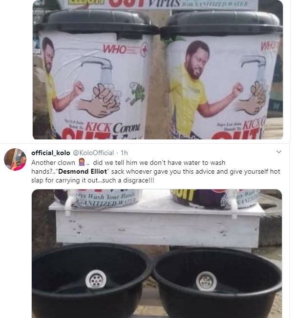 COVID 19: Nigerians Call a Desmond Elliot a Scam and Disappointment to youths over his 'plastic makeshift cleansing' project 28 COVID 19: Nigerians Call a Desmond Elliot a Scam and Disappointment to youths over his 'plastic makeshift cleansing' project 28
