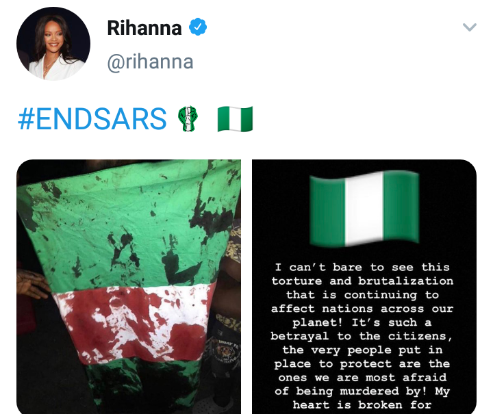 EndSARS: My heart is broken for Nigeria - Rihanna 4