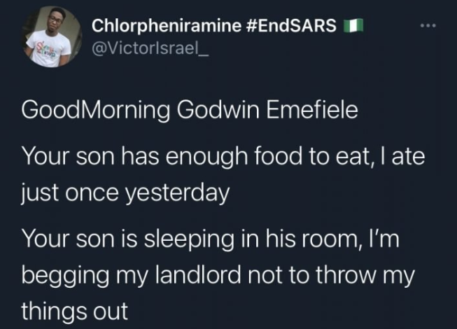 "I ate just once yesterday" - EndSARS promoter calls on CBN Governor to unfreeze his account 1 "I ate just once yesterday" - EndSARS promoter calls on CBN Governor to unfreeze his account 1