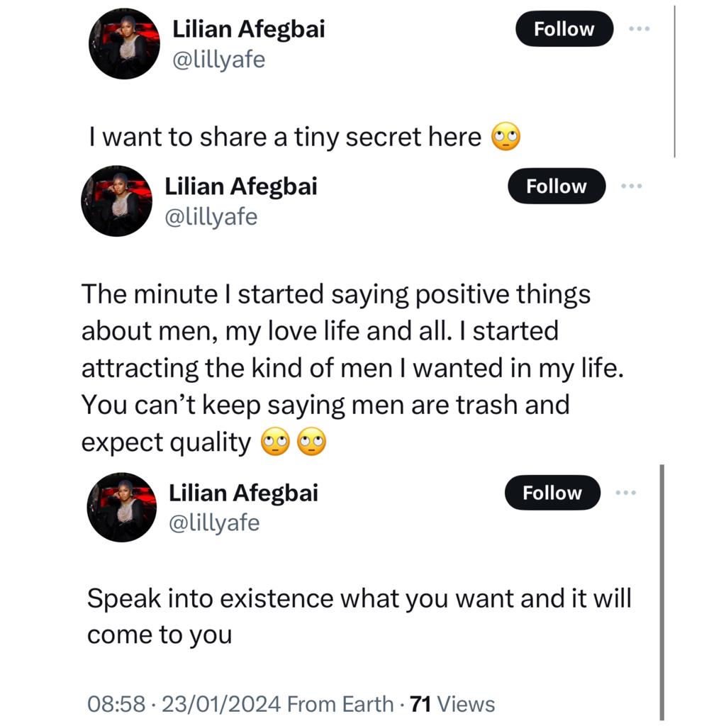 Speak into existence what you want and it will come to pass - Actress Lilian Afegbai educates ladies on how to attract quality men 4