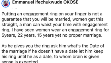 Photo of As he gives you the ring, ask him the date of the wedding. if he doesn’t have a date let him keep his ring until he does – clergyman tells single ladies