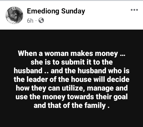 When a woman makes money she is to submit it to her husband - Nigerian man says 3