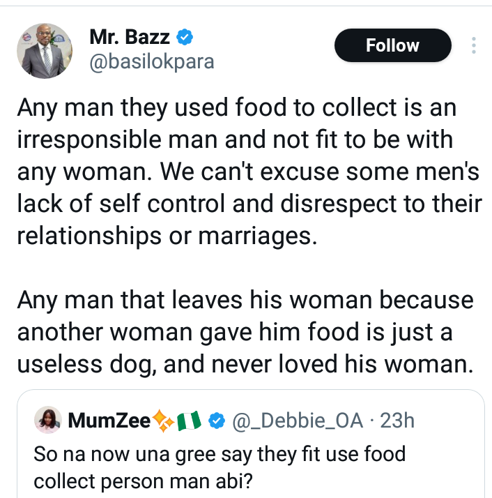 Any man they used food to collect is an irresponsible man and not fit to be with any woman - Nigerian man says 4
