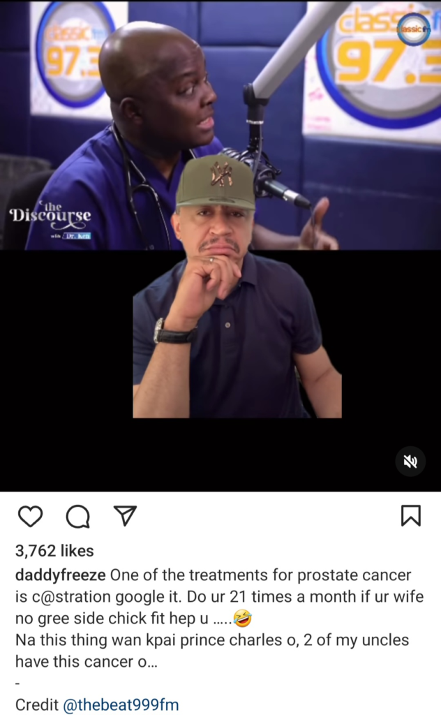 Daddy Freeze encourages men to have sex with side chicks if their wives won't do so 21 times a month to avoid prostate cancer 4