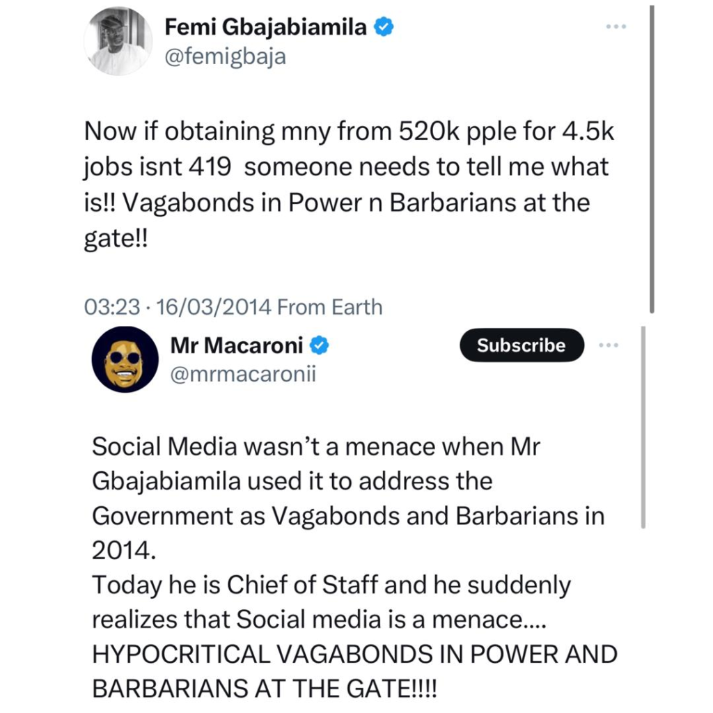 Social Media wasn't a menace when you used it to address the Government as vagabonds and barbarians in 2014 - Mr Macaroni slams Femi Gbajabiamila 6