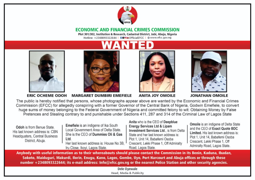 Mrs Emefiele, others declared wanted by the EFCC 4