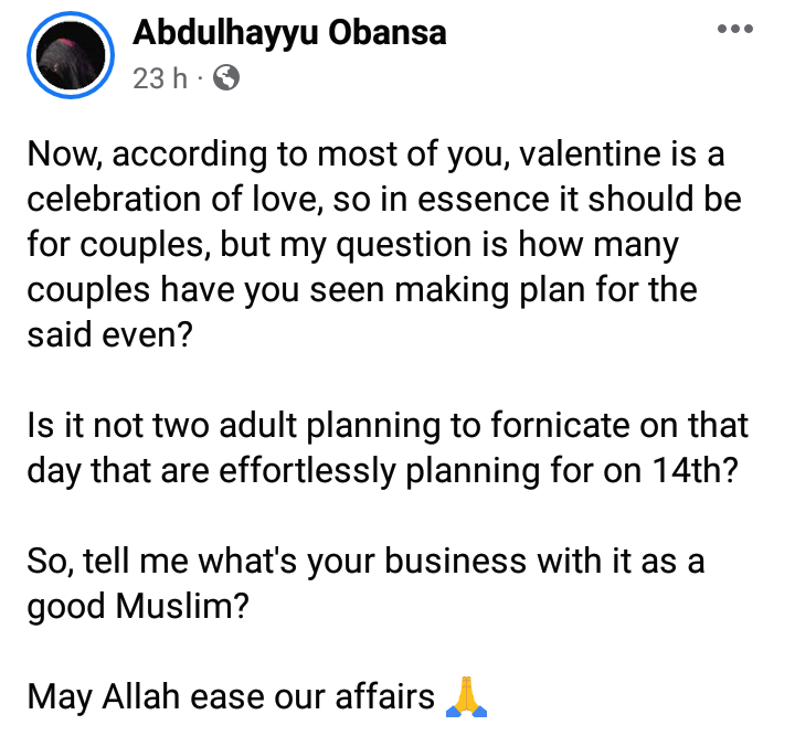 You have no business with Valentine - Nigerian man tells Muslims 7