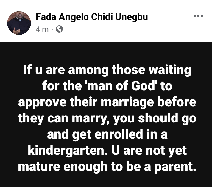 Nigerian Catholic priest slams people waiting for 'men of God' to approve their partners before marriage, says they are not ready to become parents 4