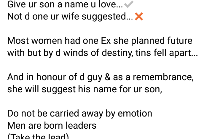 As a man give your son a name you love not the one your wife suggested - Nigerian man shares 3