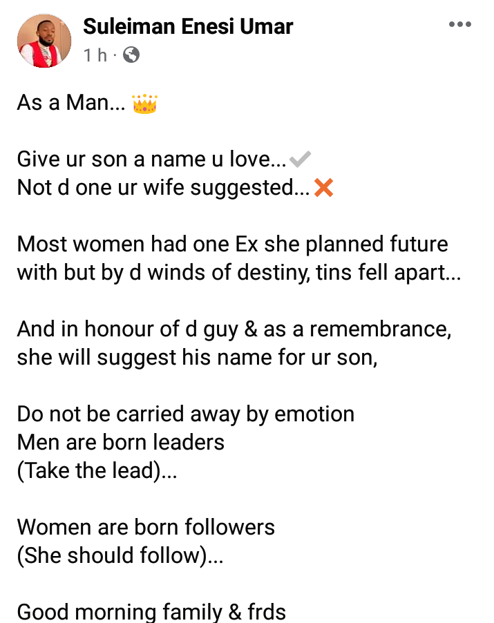 As a man give your son a name you love not the one your wife suggested - Nigerian man shares 4