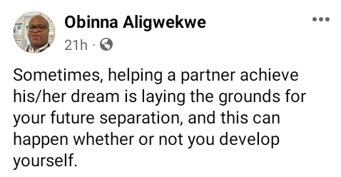 Sometimes, helping a partner achieve his/her dream is laying the grounds for your future separation - Nigerian man says 3