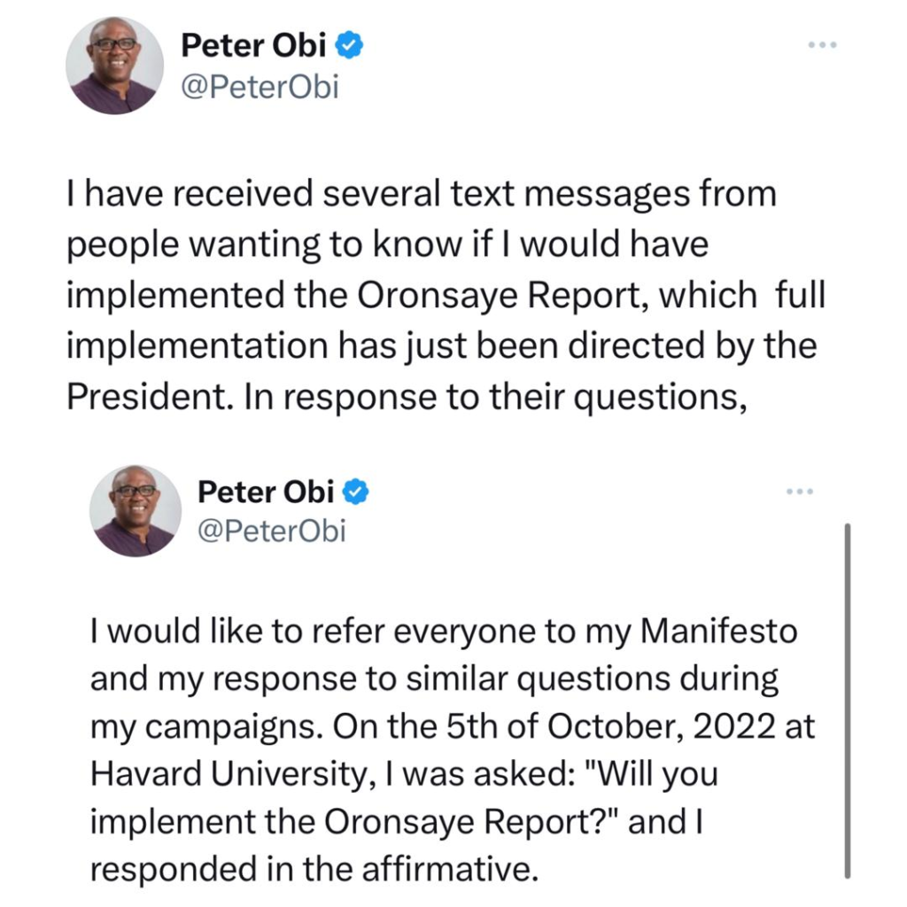 Being in opposition does not warrant blind and thoughtless criticism - Peter Obi aligns with FG’s decision to implement Oronsaye report 8