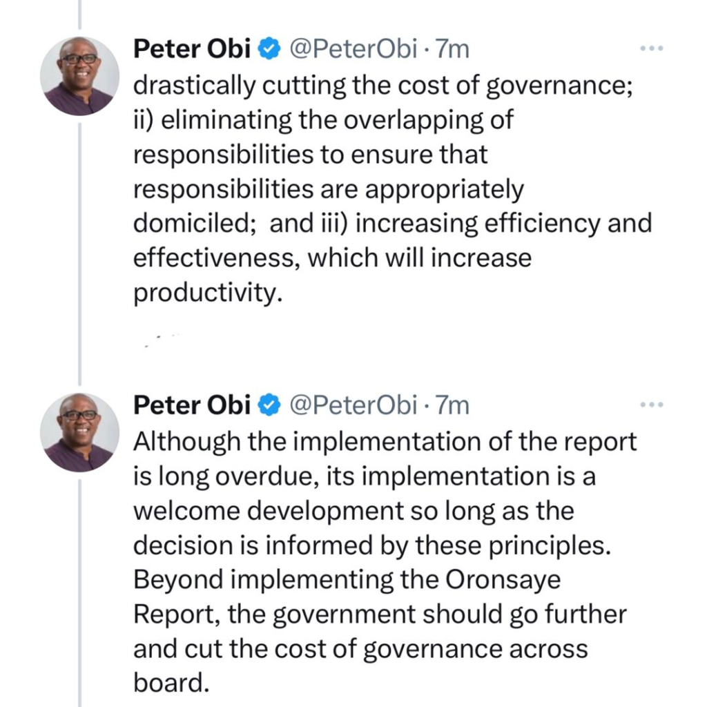 Being in opposition does not warrant blind and thoughtless criticism - Peter Obi aligns with FG’s decision to implement Oronsaye report 10
