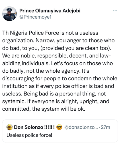 'The Nigeria Police Force is not a useless organization. Narrow, you anger to those who do bad to you' - Police spokesman, Adejobi tells man who called the police force useless 4