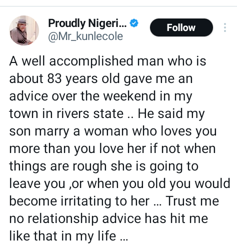 "Marry a woman who loves you more than you love her if not when things are rough she will leave you" - Nigerian lawyer shares advice he received from an elderly man 4