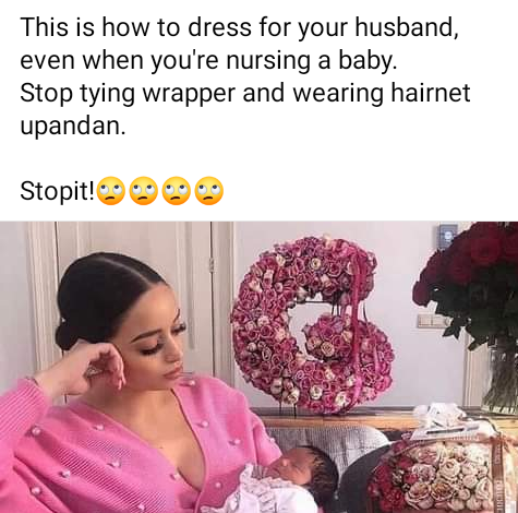 Stop tying wrapper and wearing hairnet - Nigerian woman tells women to dress for their husbands even when nursing a baby 3