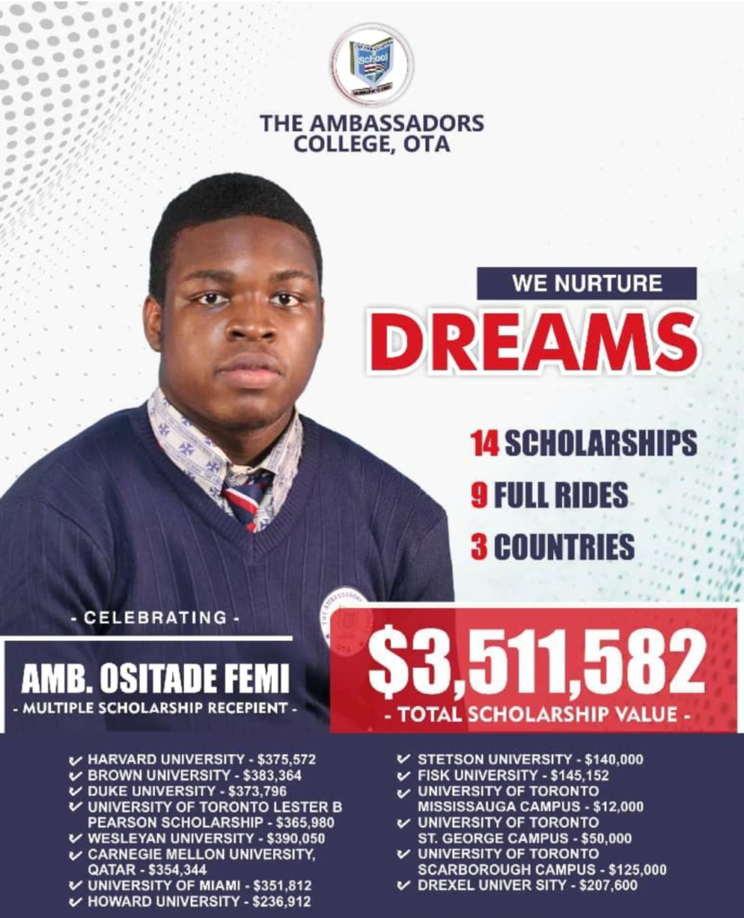 Nigerian boy Femi Ositade wins $3.5 million worth of scholarships from Harvard and 13 foreign universities 4