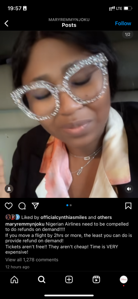 Nigerian Airlines need to be compelled to do refunds on demand - Actress, Mary Njoku says after her 7am flight was moved to 6pm without explanation from the airline 4