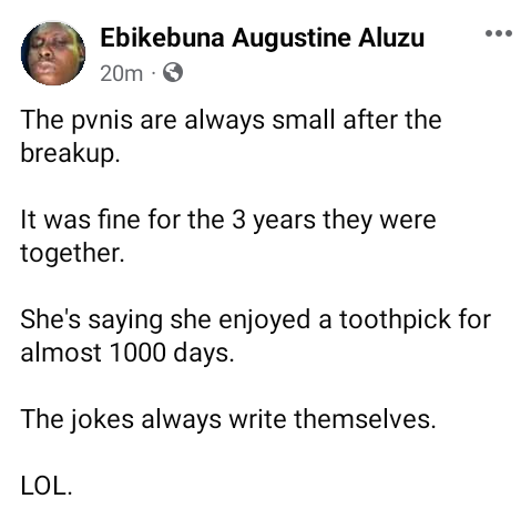 Photo of “The p3nis is always small after the breakup” – Nigerian lawyer takes a jab at women